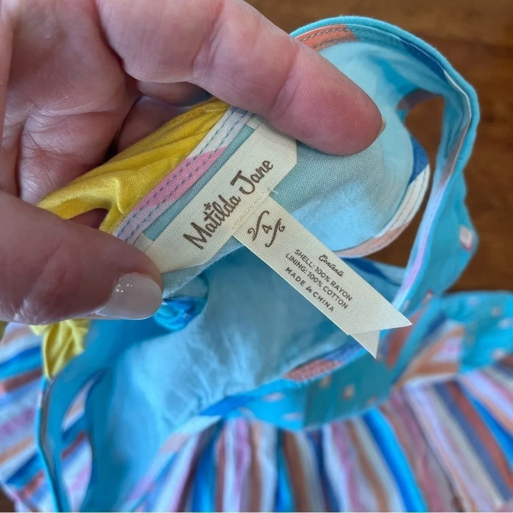 Matilda Jane blue yellow striped polka dot twirl dress size 4